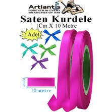 Fuşya Kurdele Saten 1 cm 10 Metre 2 Adet Saten Kurdela Parlak Hediye ve Süsleme Şeridi Süs Paketleme Çiçek Saç El
