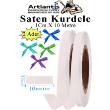 Beyaz Kurdele Saten 1 cm 10 Metre 2 Adet Saten Kurdela Parlak Hediye ve Süsleme Şeridi Süs Paketleme Çiçek Saç El