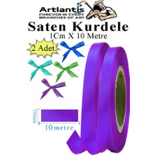 Mor Kurdele Saten 1 cm 10 Metre 2 Adet Saten Kurdela Parlak Hediye ve Süsleme Şeridi Süs Paketleme Çiçek Saç El