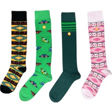 Kadın Renkli Desenli Pamuklu Dizaltı Çorap