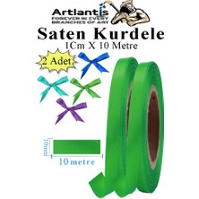 Yeşil Kurdele Saten 1 cm 10 Metre 2 Adet Saten Kurdela Parlak Hediye ve Süsleme Şeridi Süs Paketleme Çiçek Saç El