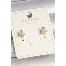 Pirinç Gold Renk Zirkon Taşlı Çiçek Model Xuping Kadın Küpe