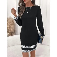 Aisha Elbise Kadın Uzun Kollu Bisiklet Yaka Mini Ithal Krep Elbise