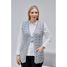 Kadın Yumoş Kazayağı Model Kalın Kışlık Özel Örgü Cepli Triko Anne Yelek