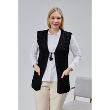 Kadın Yumoş Kazayağı Model Kalın Kışlık Özel Örgü Cepli Triko Anne Yelek