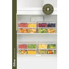 8 Adet 1 Litre 4 Bölmeli Kapaklı Derin Dondurucu Organizeri ve Buzdolabı Düzenleyici Şeffaf