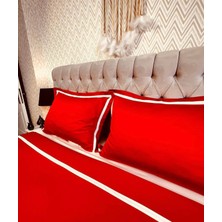 Kırmızı Renkli, Beyaz Çizgili Pamuk-Saten Yorgan Kılıfı