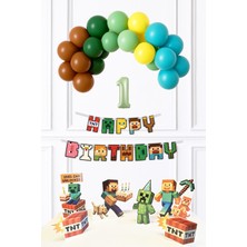 Yaş Balonlu Minecraft Tema Doğum Günü Balon ve Masa Maket Seti