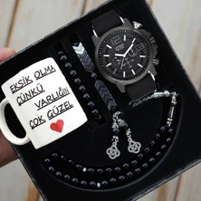 Su Geçirmez Erkek Kol Saati Baskılı Kupa Bardak Tesbih ve Bileklik Seti