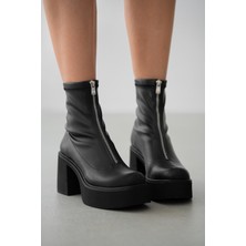 Coast Ön Fermuar Detaylı Kalın Topuk Kadın Bot-Siyah