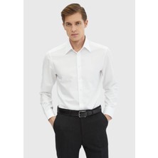 Beyaz Düz Regular Fit Dokuma Klasik %100 Pamuk Gömlek