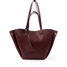 Bordo Shk262 Suni Deri Çıtçıtlı Büyük Boy Tek Bölmeli Cüzdanlı El, Kol Ve Omuz Çantası