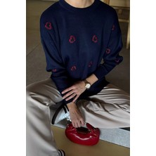 Kalp Nakışlı Kadın Triko Kazak P-00018426