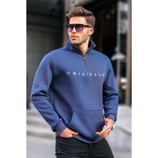 Lacivert Fermuar Yaka Nakışlı Sweatshirt 6028