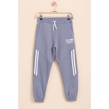 Füme Şerit Detaylı Yazı Baskılı Beli Lastikli Erkek Çocuk Eşofman Altı 21459