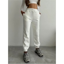 3 Iplik Şardonlu Paça Lastikli Eşofman Beyaz IS001