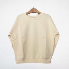Oversize Basic Sweatshirt, 3 İplik Şardonlu– Krem