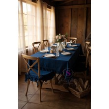 Lacivert Renk El Yapımı Buldan Yıkanmıs Keten 4 Tarafı Fırfırlı Sandalye Minderi