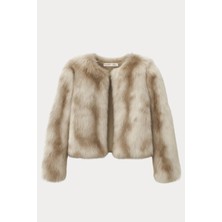 4749 Kadın Astarlı Bisiklet Yaka Premium Kürk Mont Kum Beji