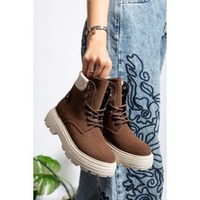 Et-Znn-Kahve Süet Bağcıklı Yüksek Taban Kadın Bot