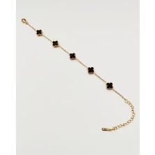 Çelik Siyah 0.9 Yonca Bileklik Altın Rengi