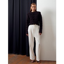 10825 Kabartma Detaylı Triko Kazak-Koyu Kahve