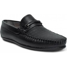 Mnc Cilt Deri Çizgili Bağcıksız Dikişli Rahat Taban Siyah Erkek Klasik Ayakkabı TARZ205