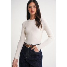 6938 Kadın Bisiklet Yaka Fitilli Triko Body Naturel