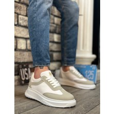 ET0327 Kalın Yüksek Taban Beyaz Gri Bağcıklı Spor Erkek Ayakkabı