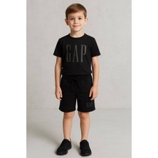 Baskılı Siyah Şortlu Takım