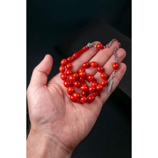 Damarlı Kımızı Tonlarda Sıkma Kehribar Tesbih