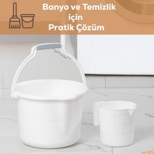 2li Banyo Balkon Temizlik Seti 8l Kulplu Kova 1,65L Maşrapa Banyo Seti Beyaz