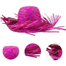 Tropikal Parti Pembe Fuşya Hasır Hawaii Şapkası 13X36 cm