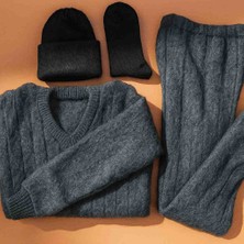 Içlik Pijama Takımı Doğal Yünden Yapılmış Kalın Kışlık Içlik Takımı Kollu Üst Pijama Tayt Bere  Çorap