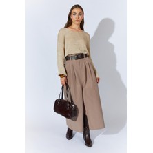 Kadın Vizon Önden Yırtmaçlı Uzun Kemerli Etek