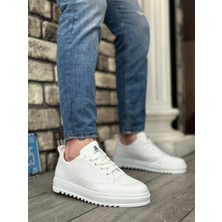 ET0328 Kalın Yüksek Taban Smile Desenli Beyaz Spor Erkek Ayakkabı