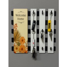 Ahşap Çiçek Desenli "welcome Home" Yazılı Kapı Girişi Anahtarlık Askılığı Anahtarlık Tutucu 9 Kanca