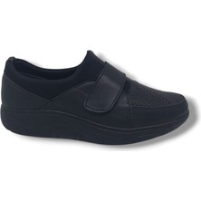 Zerhan 701 Kadın Siyah Cırtlı Çorap Model Jel Topuk Tabanlı Dolgu Taban Komfort Ayakkabı