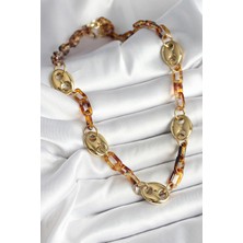 Leopar Desenli Mika Gold Renk Zincir Kadın Kolye - TJ-BKO10237