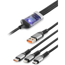 USB To Type-C + Lıghtnıng + USB Mıcro Hızlı Şarj 3ın Data Kablo 20W Siyah HDX1400