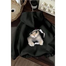 Caty Kedi Sırt Baskılı Içi Pamuklu Unisex Sweatshirt
