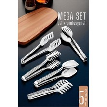 Modacar Mutfak Maşa Seti - Makarna Pasta Salata Çok Amaçlı Maşa 5 Li Set 304 Paslanmaz Çelik