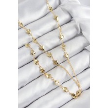 Pirinç Zirkon Taşlı Kalp Model Gold Renk Y Kolye - TJ-BKO10457