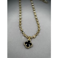 Kadın VIP Siyah Yonca Figürlü Gold Renk 16+4CM Ayarlanabilir Bileklik