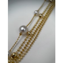 Kadın VIP Çok Katmanlı Gold Renk İnci Detaylı Zarif Ayarlanabilir Bileklik