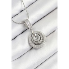 316L Çelik Zirkon Taşlı Çember Model Gümüş Renk Kadın Kolye - TJ-BKO10541