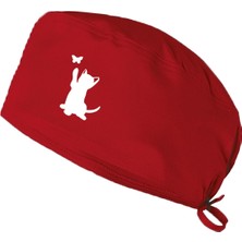 Kedi Baskılı Özel Bone | Doktor Bonesi | Cerrahi Bone Kırmızı