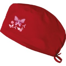 Pembe Kelebek Temalı Bonesi Standart ve Büyük Boy Cerrahi Bone Doktor Hemşire Aşçı