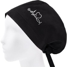 Siyah Kalp Ritimli Cerrahi Bone Tesettür Bone Hemşire Doktor Bonesi