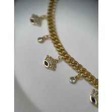 Kadın Gold Renk Çelik Nazar Boncuklu Charm 16+3CM Ayarlanabilir Bileklik